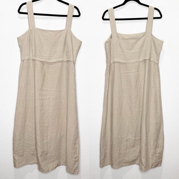 Eileen Fisher 100% Linen Vintage Empire Waist Tank Sleeveless Maxi Dress Neutral - Picture 1 of 10